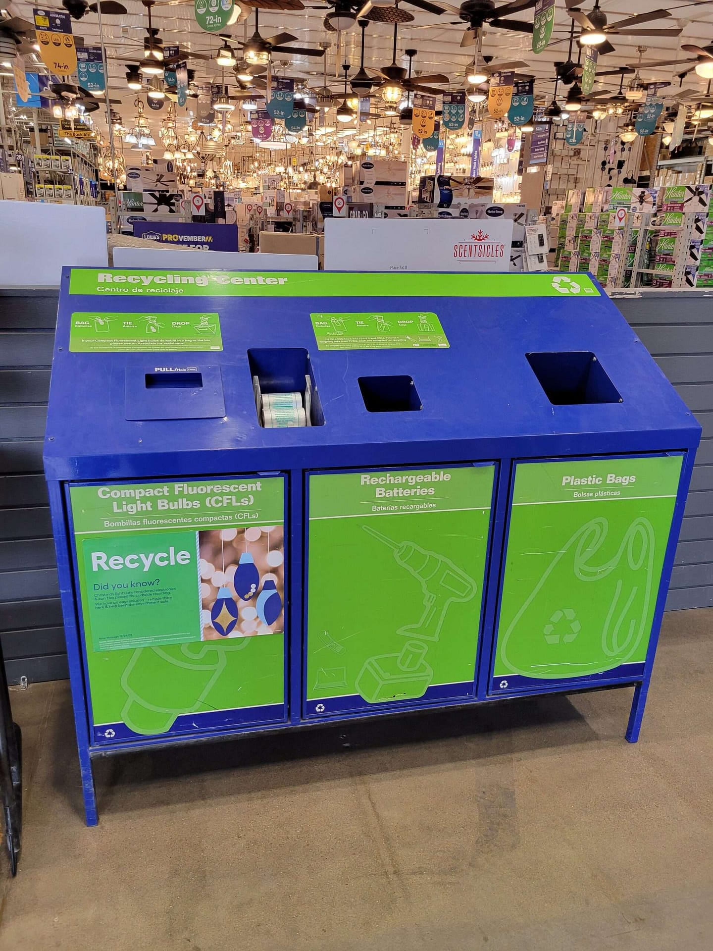 recycle bubble wrap, plastic bags, plastic wrap, batteries and light bulbs at Lowe's in Austin